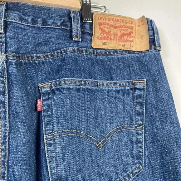 Levis 501 Denim Jeans Button 38X30 Blue 90s Classic Preppy - Picture 5 of 9